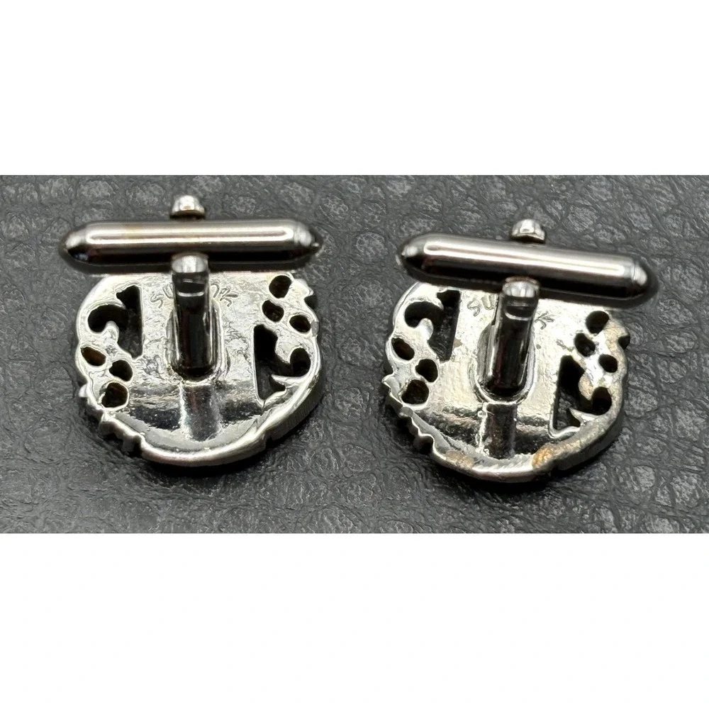Vintage Swank Silver Tone & Gold Tone Ornate Cufflinks Decorative Scroll Design